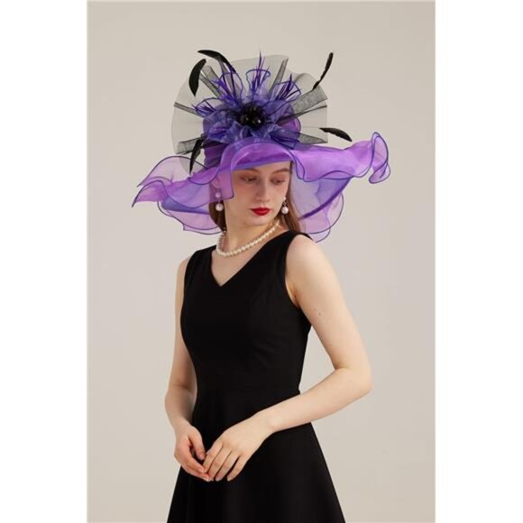 Women's Kentucky Derby Church Dress Hat 03-violet - Picture 5 of 7